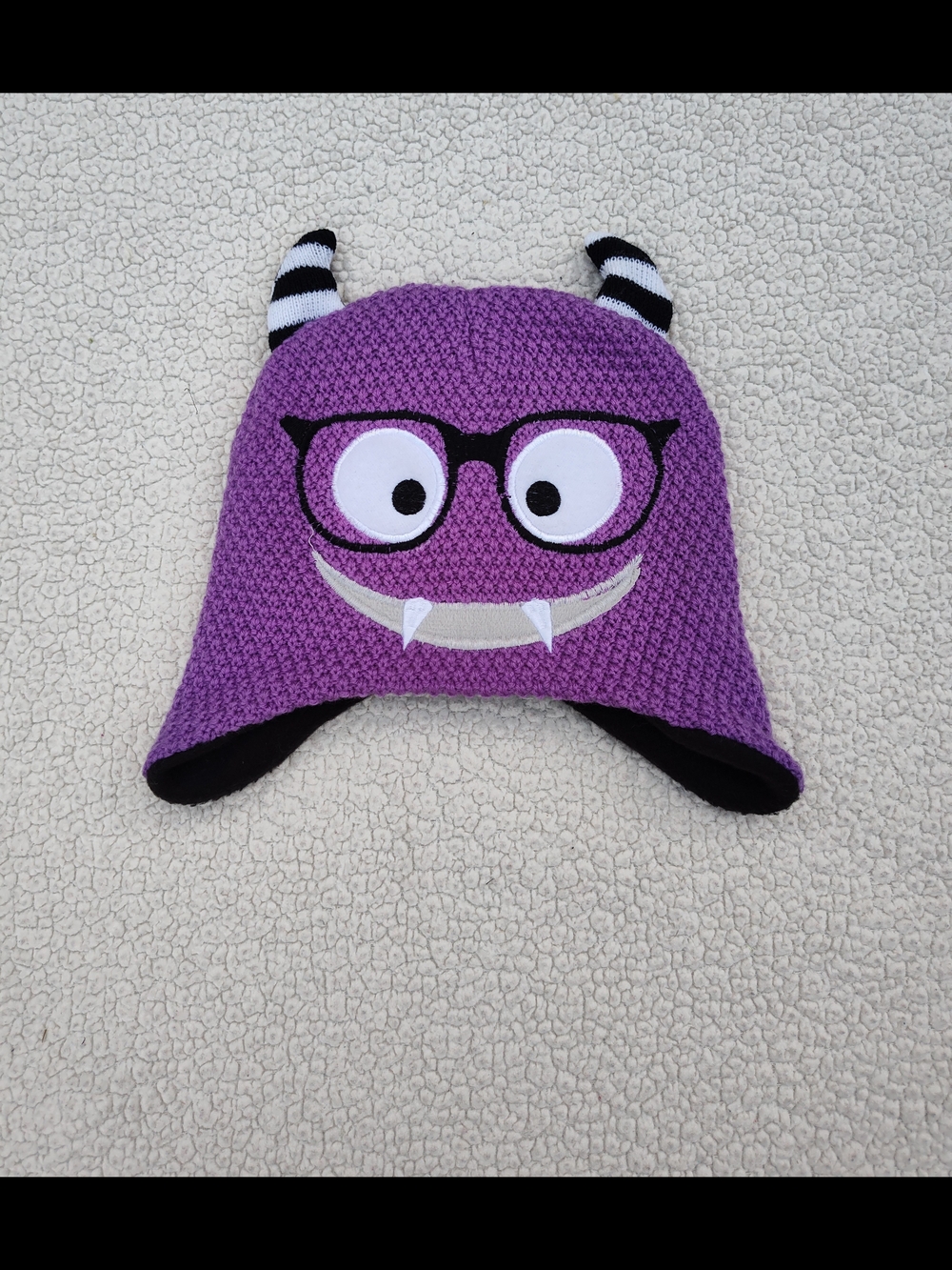 Purple Monster Earflap Hat with Glasses Design